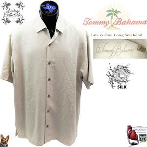 Vintage Tommy Bahama Lrg Beige Tropical S/S Silk